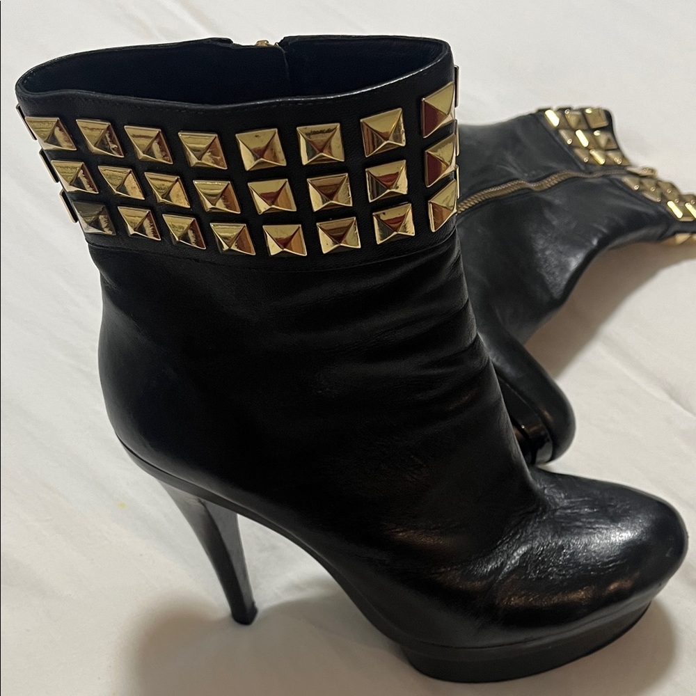Michael Kors Black Ankle Boots with Gold Studs